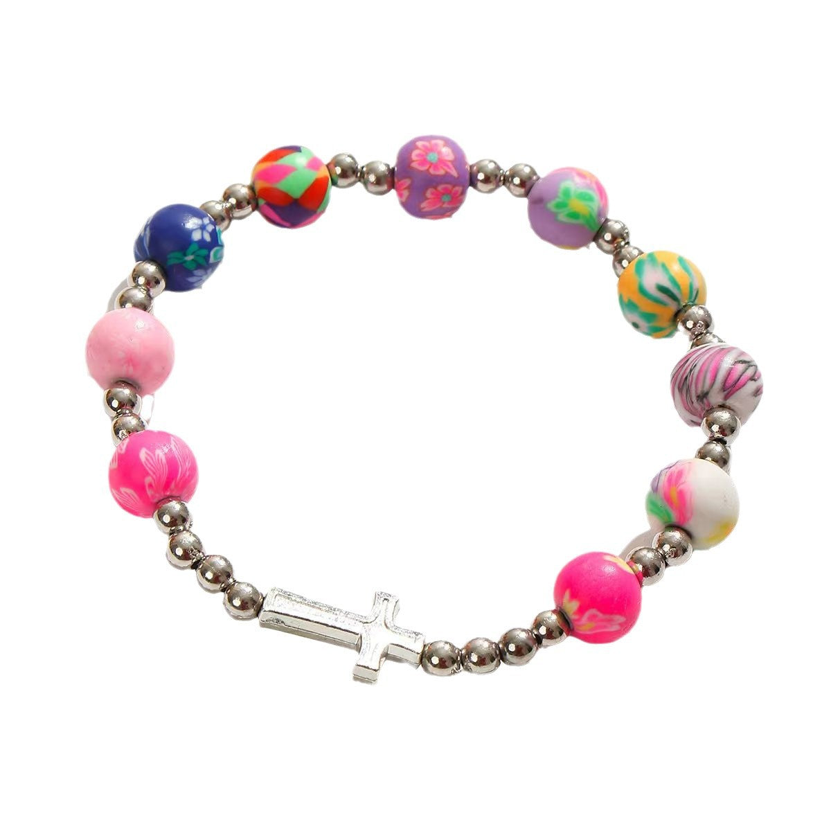 Wholesale 10pcsPolymer clay with alloy cross beaded bracelet